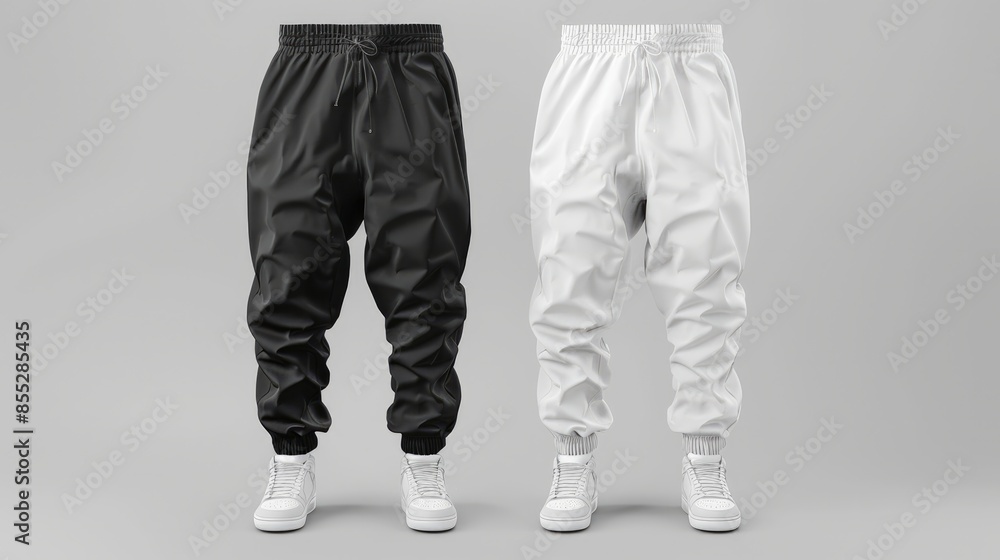 Poster 3d rendering of a blank black and white mens pants mockup front view isolated empty template of basi