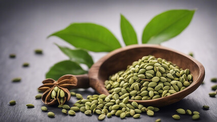 Cardamom with a leave isolated in colour splash background