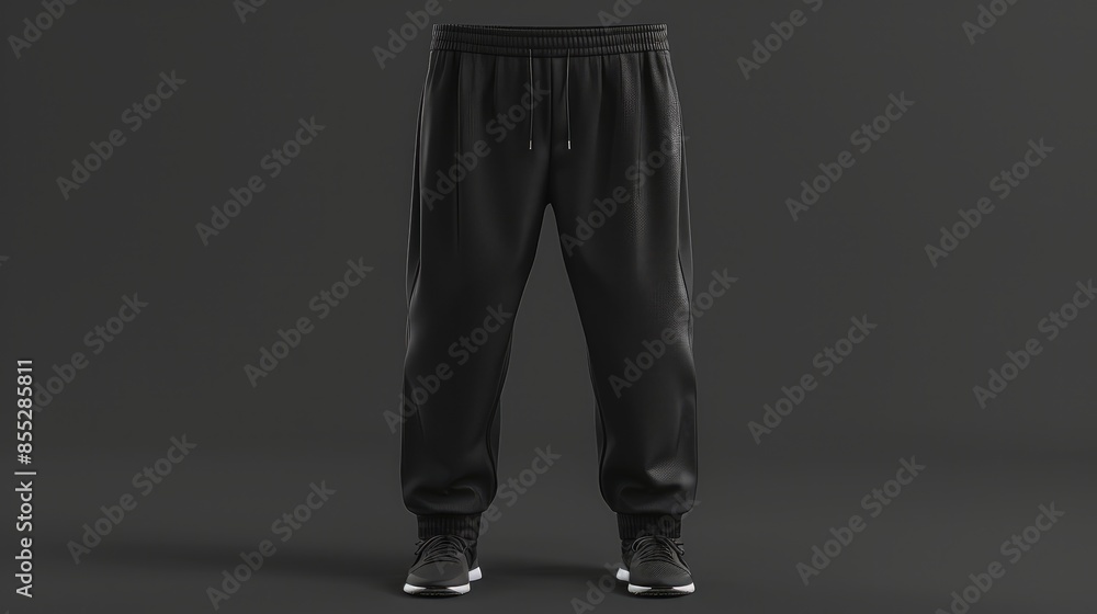 Aufkleber 3d rendering of a blank black mens pants mockup against a dark background front view of empty denim 