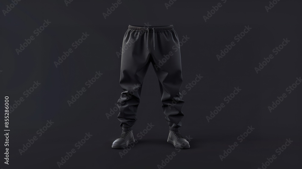 Aufkleber 3d rendering of a blank black mens pants mockup against a dark background front view of empty denim 
