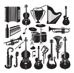 Music Instruments icon collection - vector silhouette illustration
