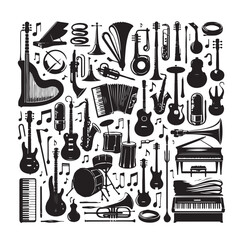 Music Instruments icon collection - vector silhouette illustration
