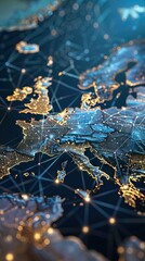 Virtual planet Earth. Network connection big data. Abstract technology blue background. 3D rendering. AI generated illustration