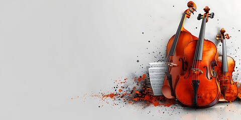 String Instruments with Musical Notes on a White Background