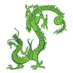 Green dragon on white background. Chinese dragon tattoo. Zodiac Sign for Year of Dragon.  Vector  illustration