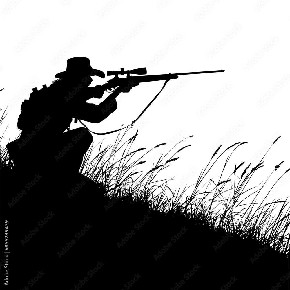 Wall mural vector silhouette of a hunter with a gun on the hunt .Generative AI