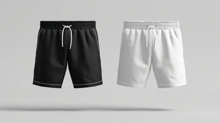 Front view 3D rendering of a blank black and white mens shorts mockup Isolated daily outfit mockup
