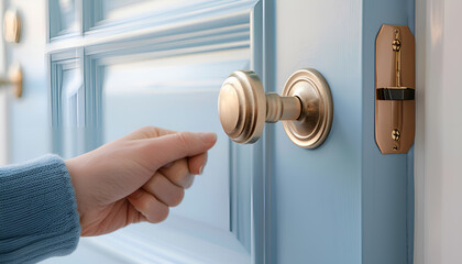 Naklejka premium Collector knocking on door indoors, closeup view