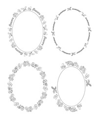 set of floral oval frames. nature. flowers and birds. vector decorative elements.