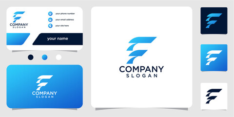 abstract letter f initial logos with gradient colors, business cards