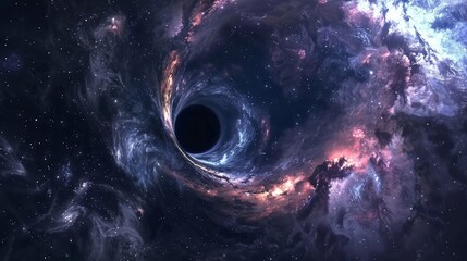 Space background featuring an abstract wormhole with gas dust galaxies stars and a black hole Includes shining stars stardust and nebula