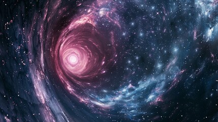 Space background featuring an abstract wormhole with gas dust galaxies stars and a black hole Includes shining stars stardust and nebula