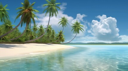 Sea Beach Palm. beautiful beach of a desert island. advertising of tourism and recreation on the sea or ocean. white sand with clear water and palm trees