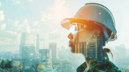 Civil engineer wearing hardhat at a construction site