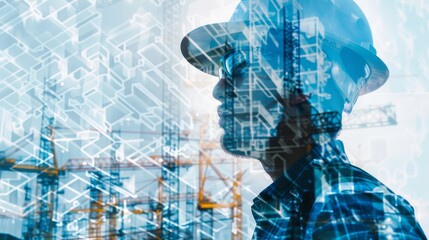 Civil engineer or architect in hard hat at construction site