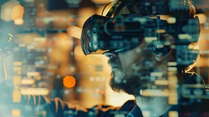 Man wearing virtual reality headset.