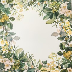 Naklejka premium Floral Frame with Greenery Border on White Background for Invitations and Cards