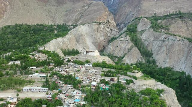 Drone Orbit around Baltit Fort in Hunza Valley near Karimabad