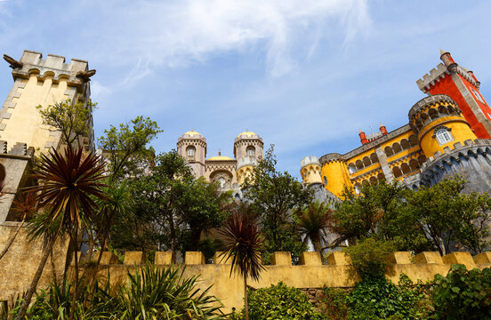 Colorful Pena Palace, famous palace and one of the seven wonders in Portugal