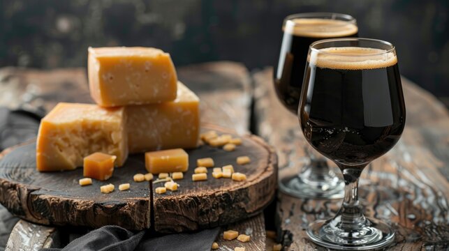 Irish Porter Cheddar paired with two glasses of dark beer