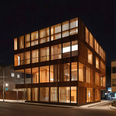 Fototapeta premium modern eco-friendly house made of wooden panels, construction from wooden beams,
