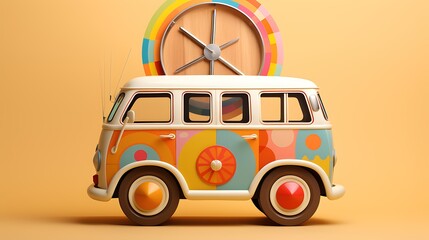 Groovy psychedelic van with a flower power vibe. Perfect for a summer road trip or a music festival.