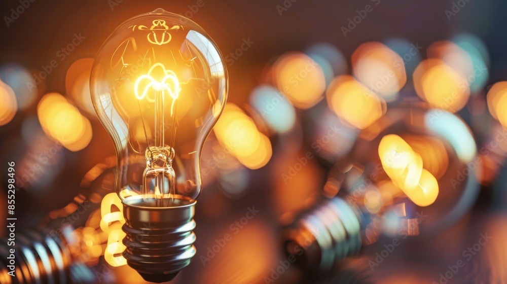 Poster a single lightbulb glows brightly, while others are blurred in the background, creating a warm and i