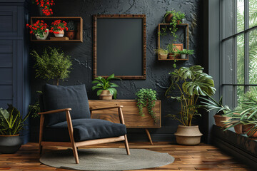 Cozy Dark Living Room with Armchair