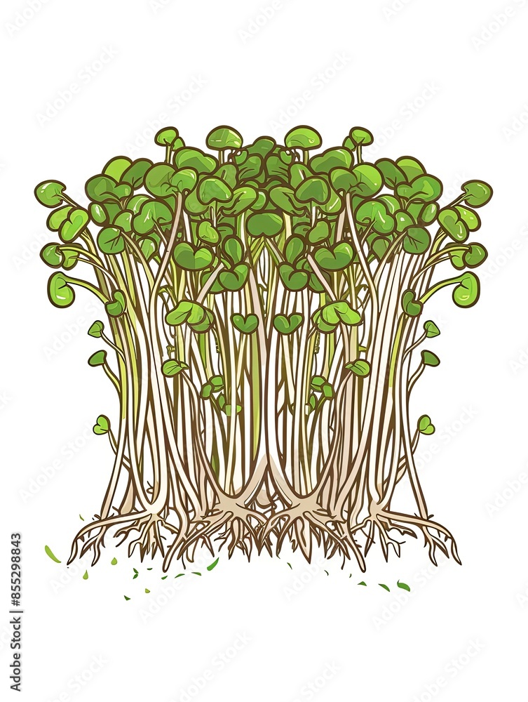 Poster A bunch of fresh microgreens with roots, isolated on a white background. Generative AI
