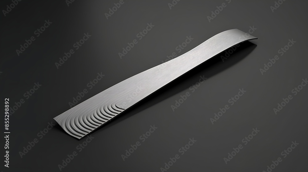Poster this is a 3d rendering of a curved metal plate with a wavy surface. the plate is lit from above and 