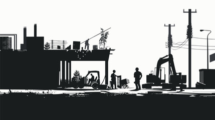 vector silhouette of building construction site. Generative AI