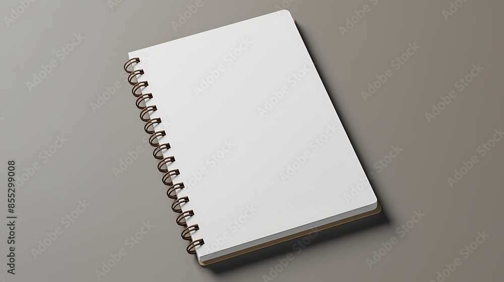 Poster blank spiral notebook with white pages. isolated on gray background. 3d rendering.