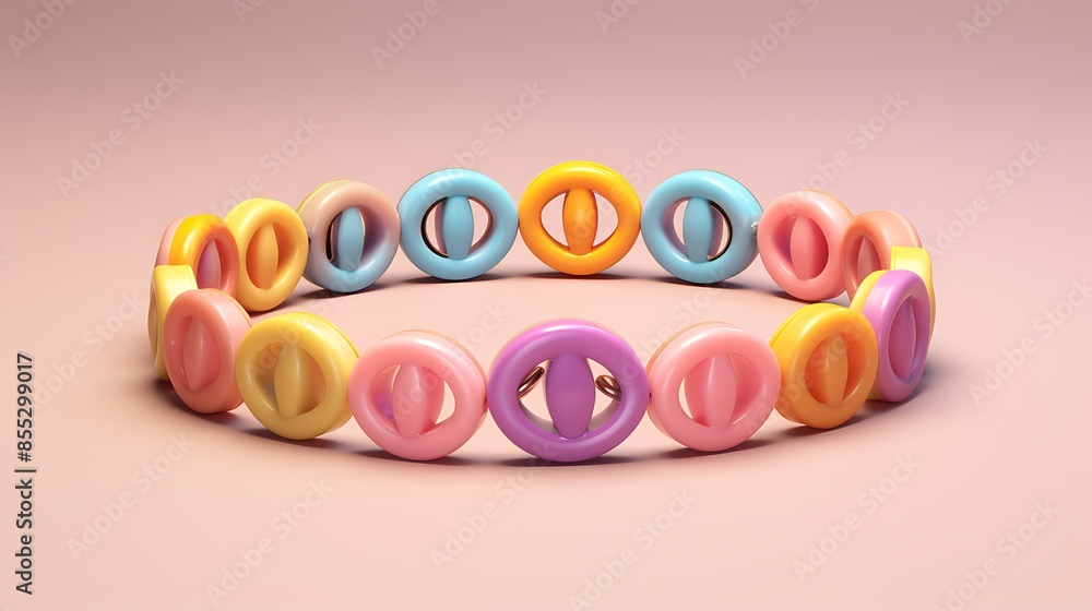 Poster 3d rendering illustration of a colorful plastic toy. the toy is made up of a series of interlocking 