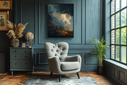 Cozy Dark Living Room with Armchair