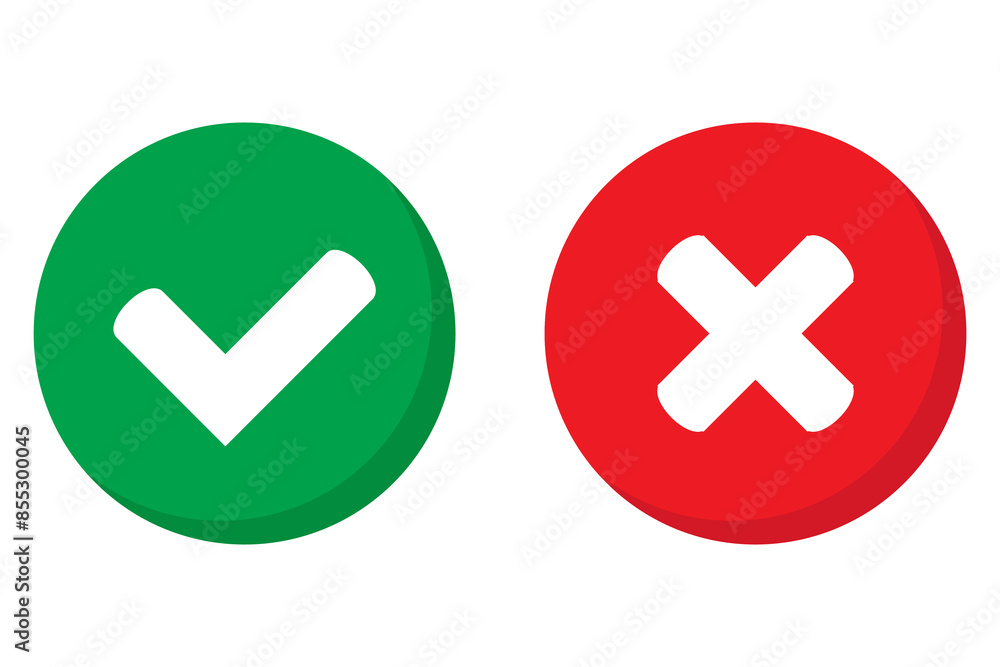 Aufkleber right or wrong icons. green tick and red cross checkmarks. yes or no symbol, approved or rejected ic
