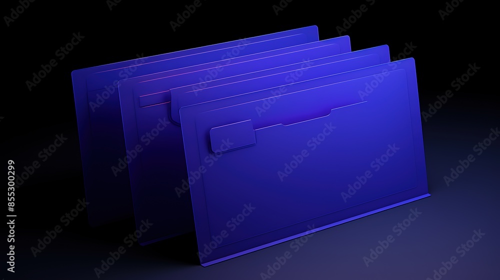 Poster a minimal 3d render of a stack of four translucent blue folders against a black background.