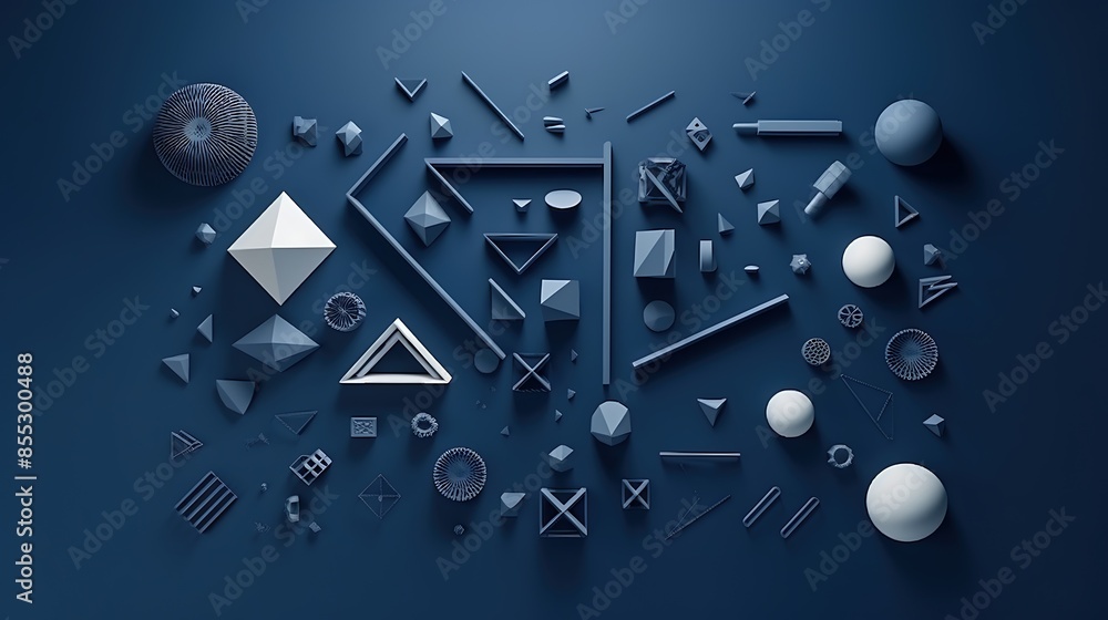 Aufkleber abstract 3d shapes composition. futuristic geometric shapes. modern background. 3d rendering illustr