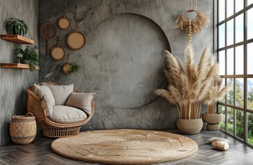 Spacious Living Room With Large Mirror and Plants