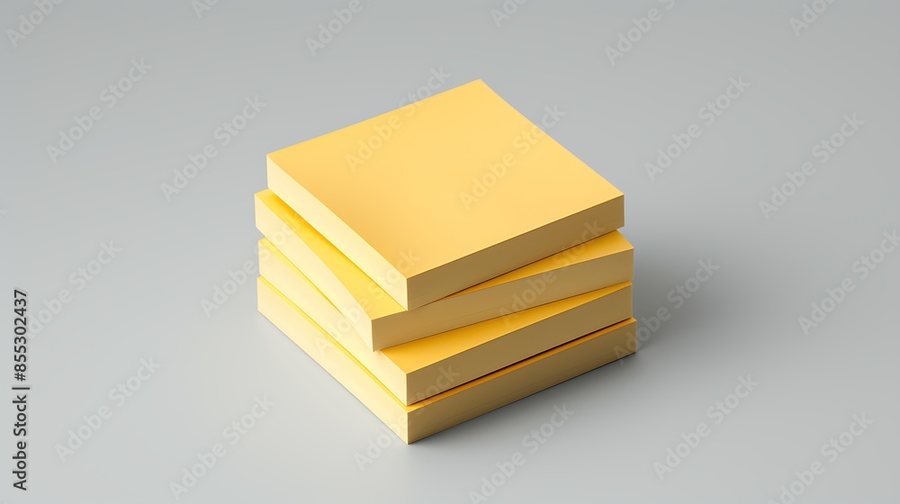 Poster a stack of four yellow sticky notes on a gray background. the sticky notes are blank and unwrinkled.