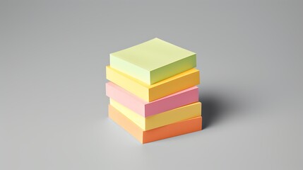 A stack of six different colored sticky notes on a gray background.