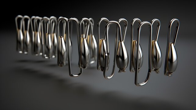 3D rendering of a series of interconnected metallic objects. The objects are arranged in a repeating pattern and appear to be floating in space.