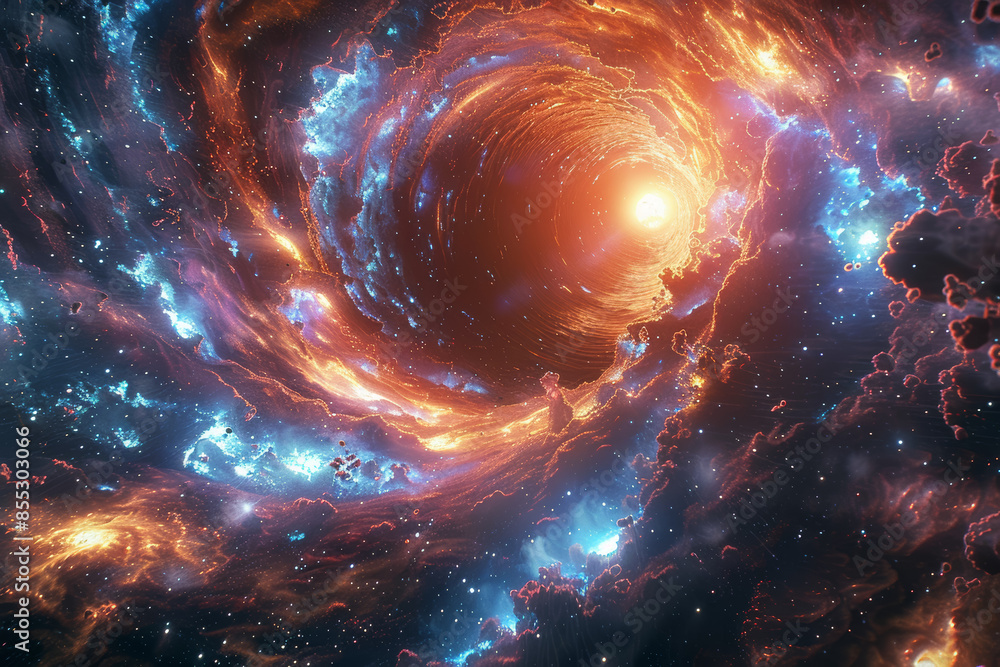 Poster a spaceship entering a wormhole, illustrating the possibilities of space travel. concept of science 