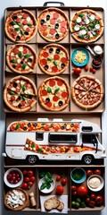 Naklejka premium Pizza background with motor home. Love italian food diet concept.