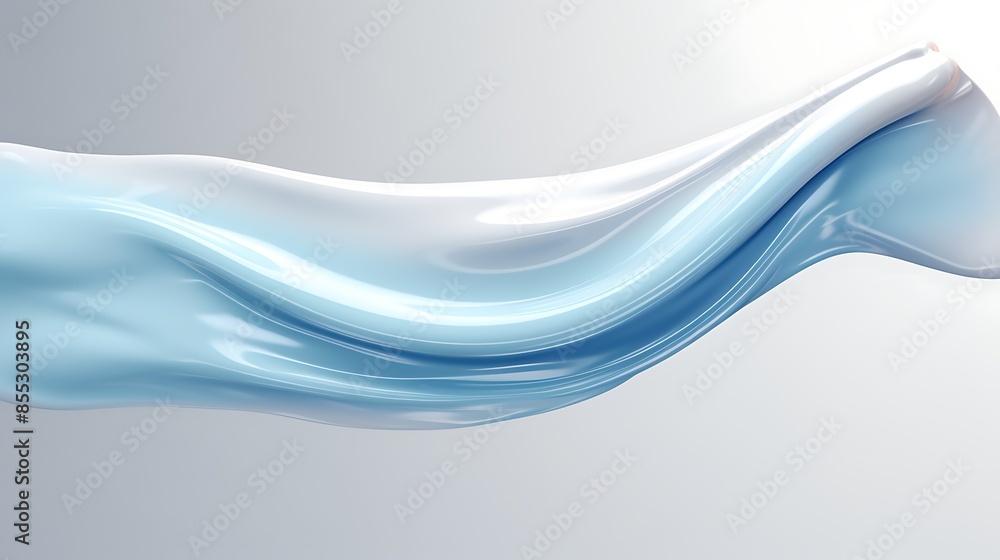 Poster 3d rendering of a smooth, flowing, liquid-like shape. the shape is white and blue and appears to be 
