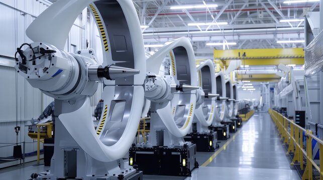 Robotic wind turbine plant conveyor assembly line light modern premises