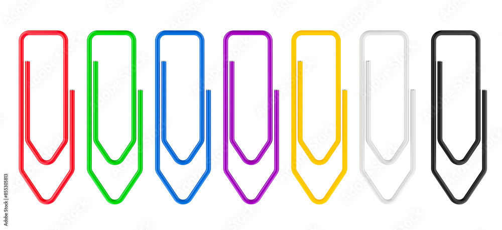 Poster colored paper clips with pvc coated, 3d rendering isolated on transparent background