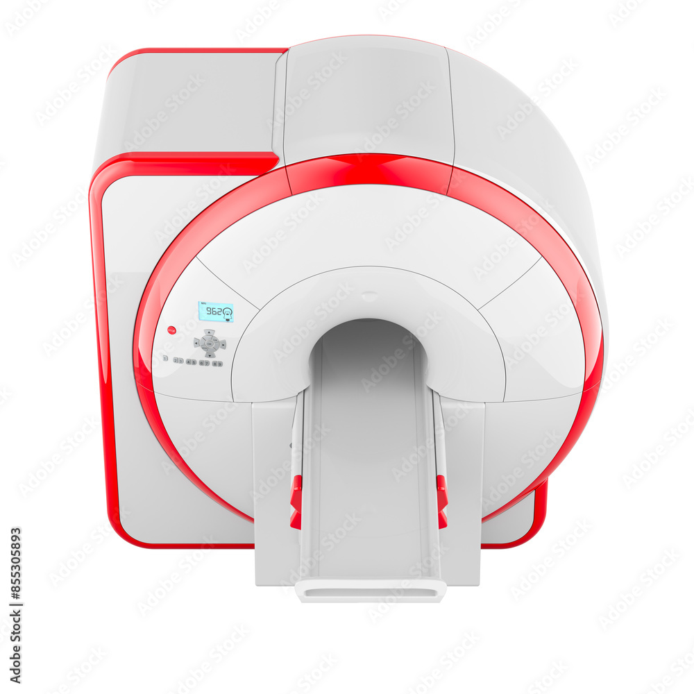 Poster magnetic resonance imaging scanner, mri. top view, 3d rendering isolated on transparent background