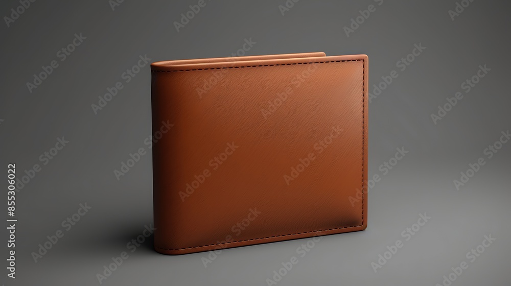 Poster 3d rendering of a brown leather wallet. the wallet is closed and has a smooth surface. the backgroun
