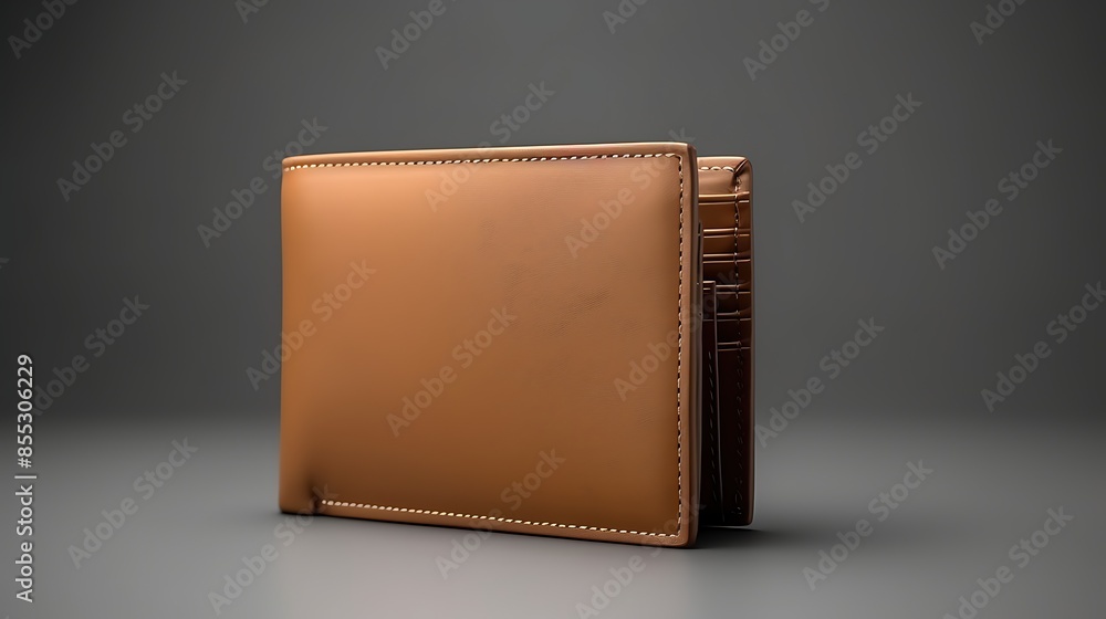 Poster 3d rendering of a brown leather wallet. the wallet is closed and has a smooth surface. the backgroun