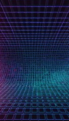 Naklejka premium An abstract, illuminated grid pattern in a dark space, evoking a sense of digital and technological advancement